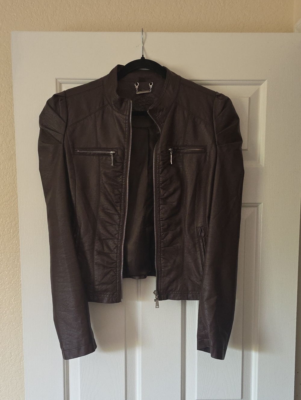 Women's Brown Faux Leather Zip-Front Jacket